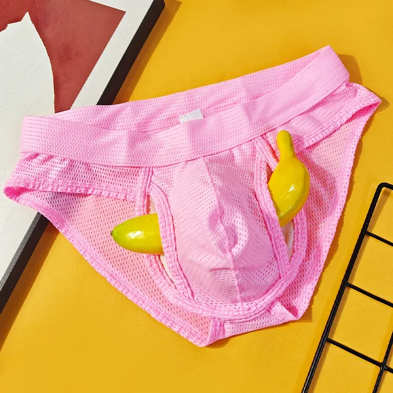 1PC Mesh Breathable Men's Underwear with Fly Pouch Front Open Bulge Separated Pouch Youth Korean Version Youth Briefs