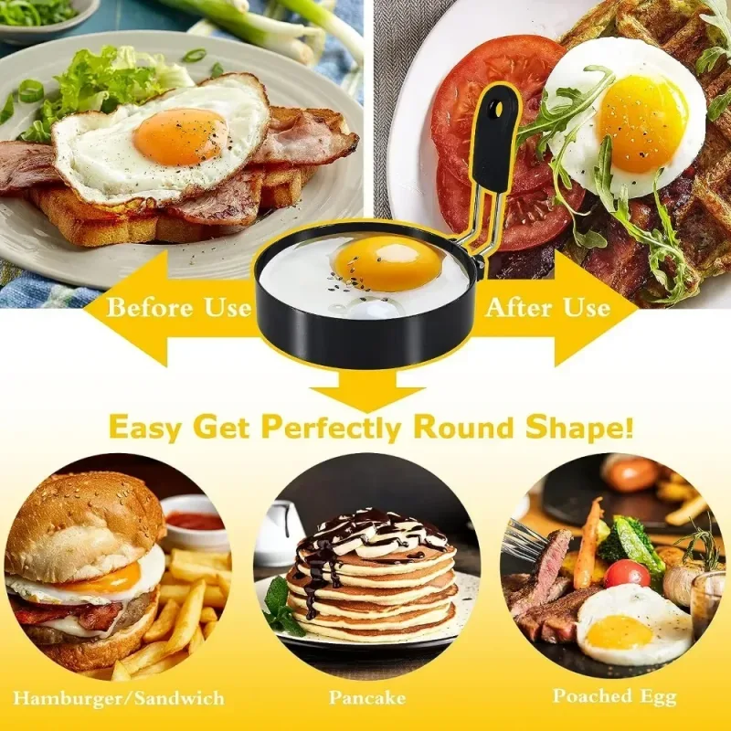 Cincin Goreng Telur Anti Melepuh Baja Tahan Karat Profesional Cetakan Pancake Bulat Antilengket Cetakan Telur Memasak Alat Sandwich Sarapan