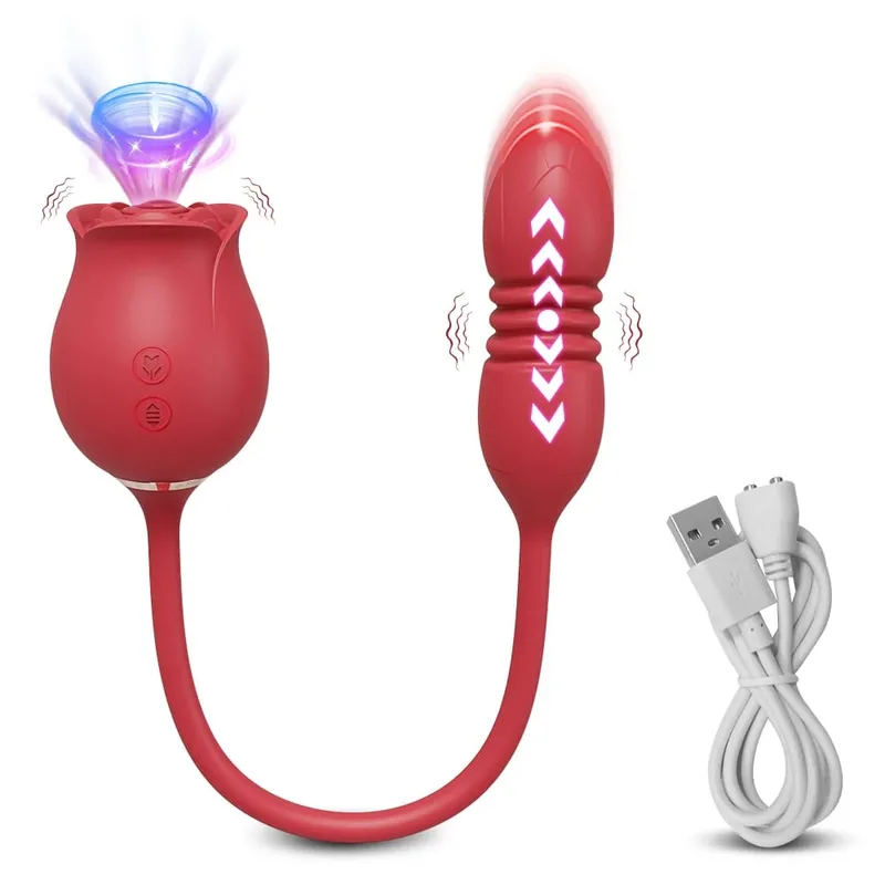 Rose-Sucking Thrusting Dildo Vibrator για γυναίκες Διεγέρτης κλειτορίδας θηλής Δόνηση γλώσσας αυγού που γλύφει κλειτορίδα Sucker σεξουαλικά παιχνίδια