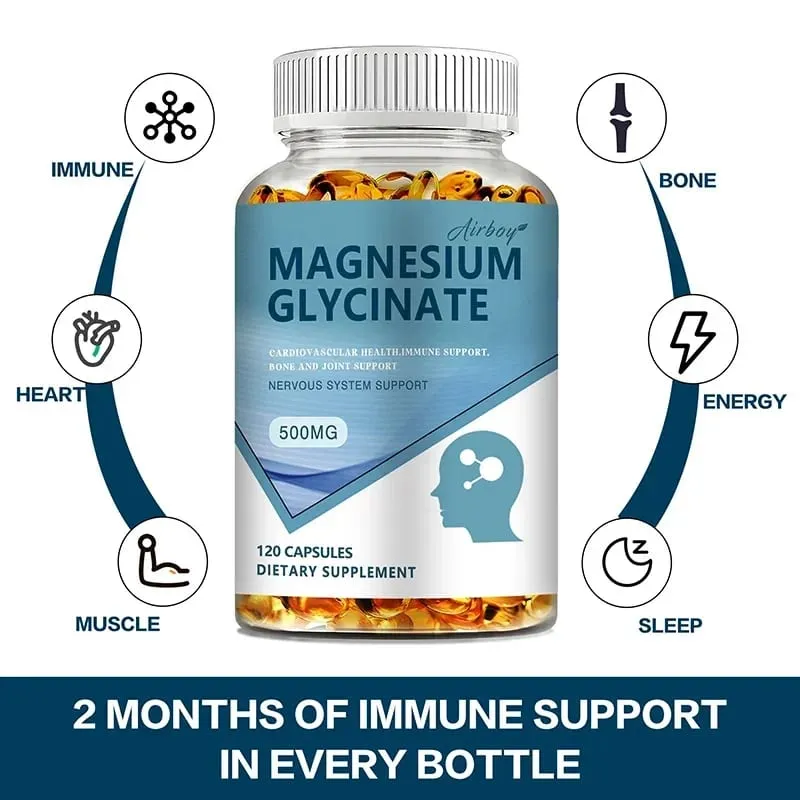 Magnesium Glycinate - Nerves System Improve Mood Nervous Muscles Recovery Heart Health Sleep Quality Support