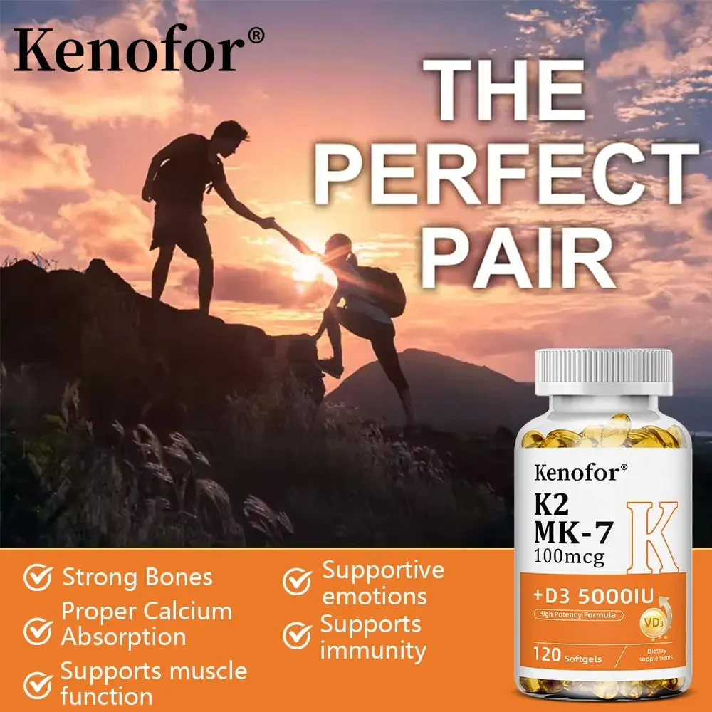 Vitamin D3 5000IU + K2 MK-7 100mcg | Bone Heart & Immune Support