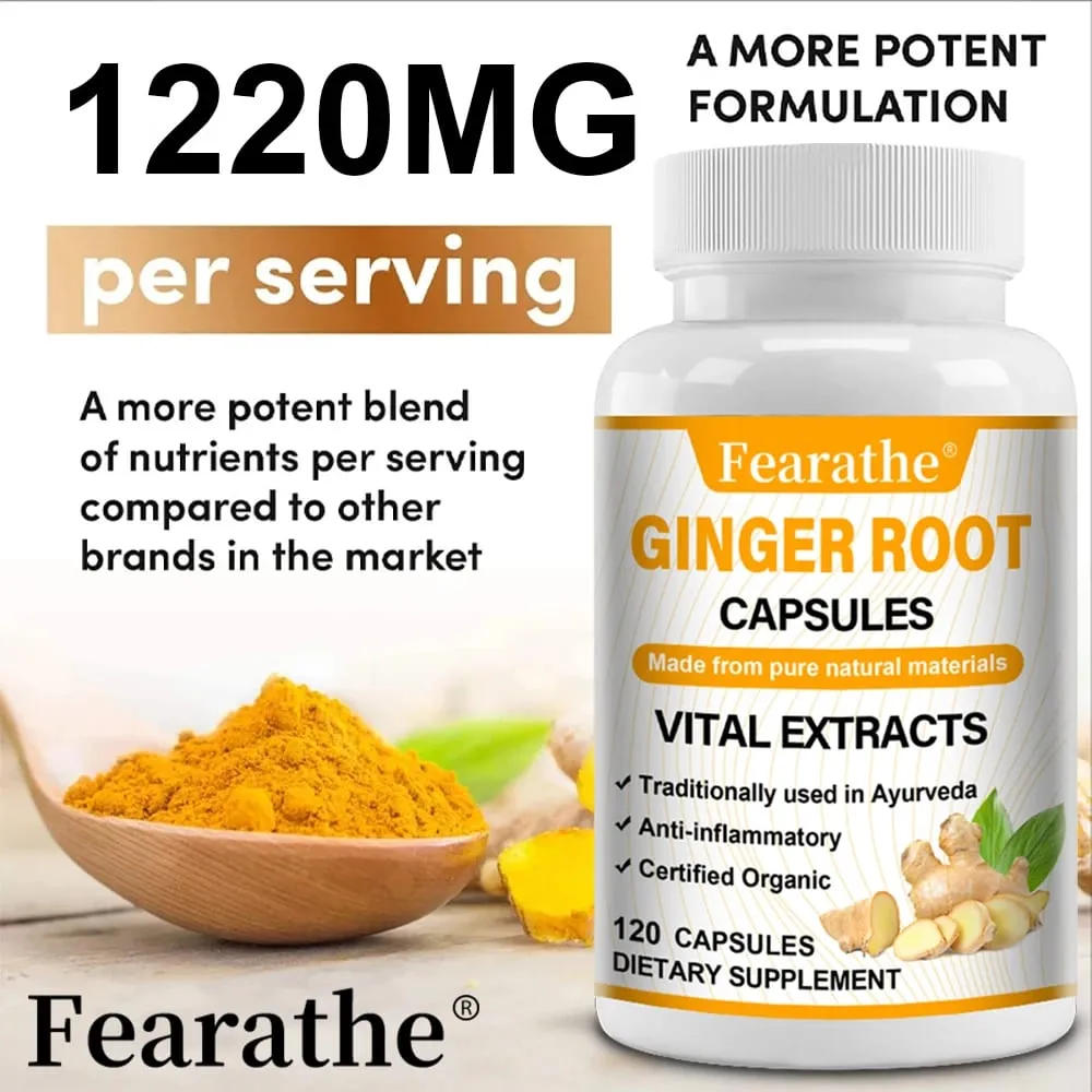 Organic Ginger Root Capsules 1200mg - with Black Pepper Extract For Joint Health Anti-Inflammation Muscle Immune Health