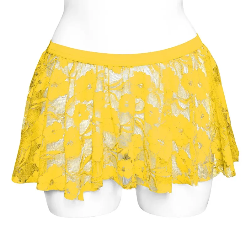 Men Solid Lace Skirt Mesh See Through For Lingerie Low For Rise Pleated Skirts Floral Pattern See‑through Male Daily Bottom
