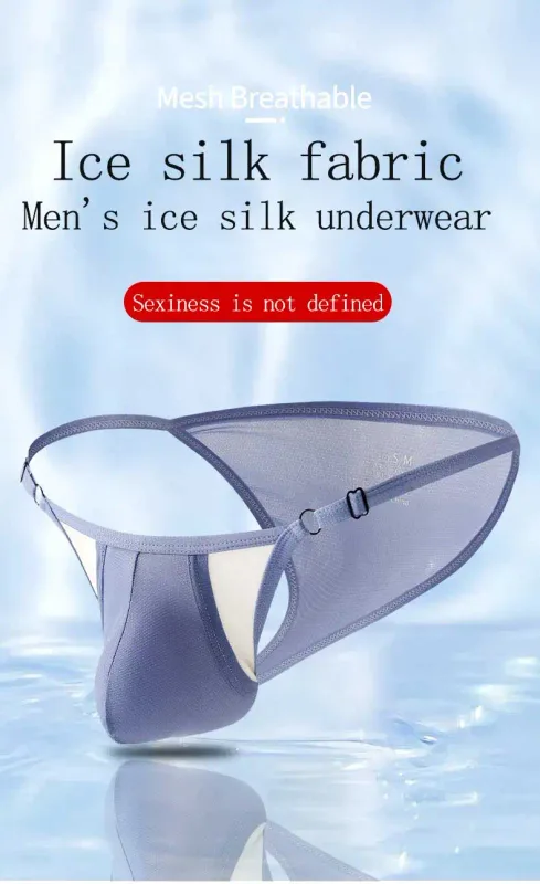 Men's Ice Silk Briefs with Open Front And Adjustable Waist - Summer Sexy Breathable Underwear for Comfortable Fit