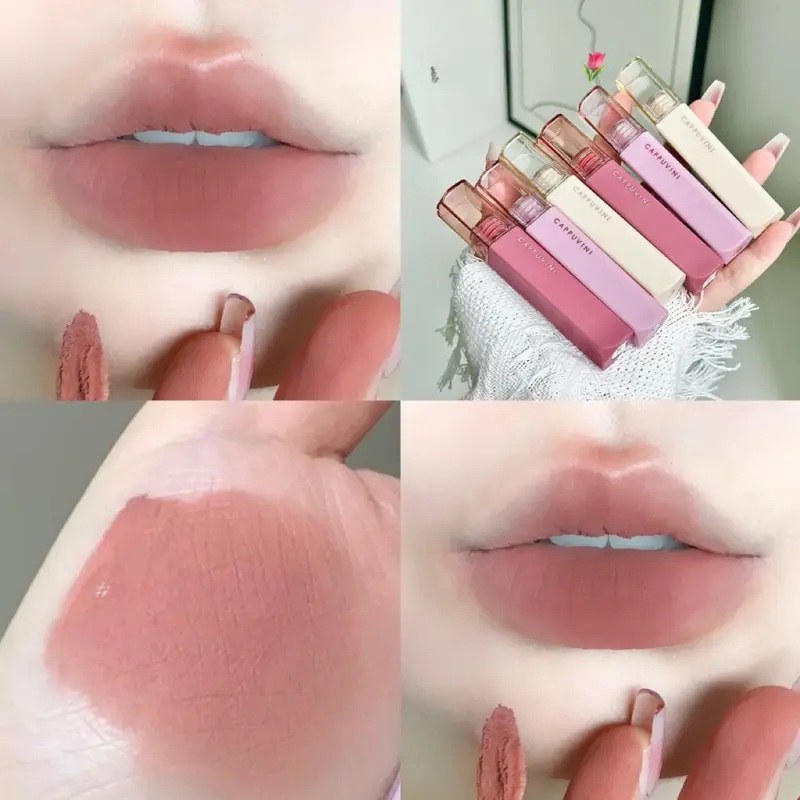 Cappuvini Matte Lip Gloss Χαμηλού κορεσμού Γκρι ροζ υγρό κραγιόν αδιάβροχο αντικολλητικό χωρίς ξεθώριασμα απόχρωση χειλιών Κορεατικά καλλυντικά μακιγιάζ