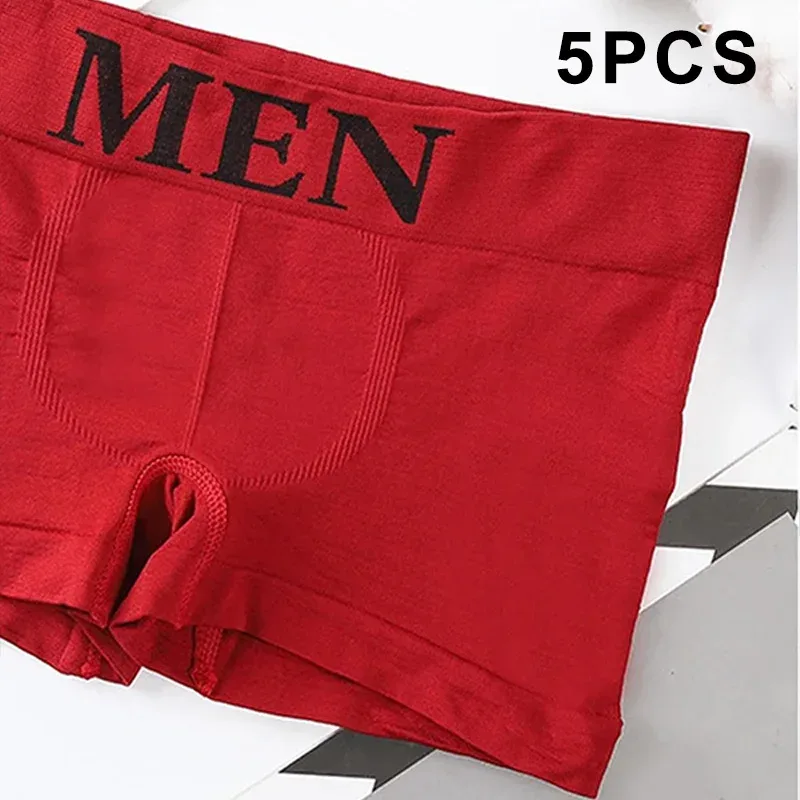 5Pcs Men's Plain Color Boxer Briefs Breathable High Elastic Cotton Underwear Soft Comfortable Underpants for Daily Gym Sports