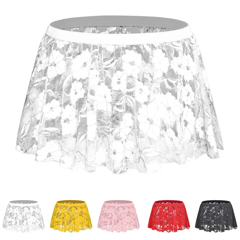 Gonna da uomo in pizzo solido a rete trasparente per lingerie bassa per gonne a pieghe a vita vedere attraverso il fondo aderente per la sera della festa