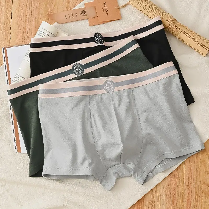 3PCS Men's Underwear Cotton Comfortable Breathable Round Label Print Simple Fashion Men's Boxer Briefs Underwear Combination