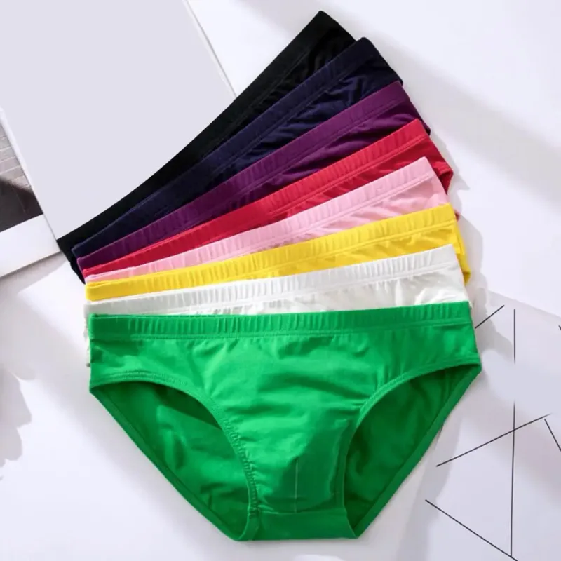 Cotton Briefs Adult Man Briefs Stretchy Breathable Solid Color Male Underwear Low Waist Cotton Underpants Plus Size Men Cotto