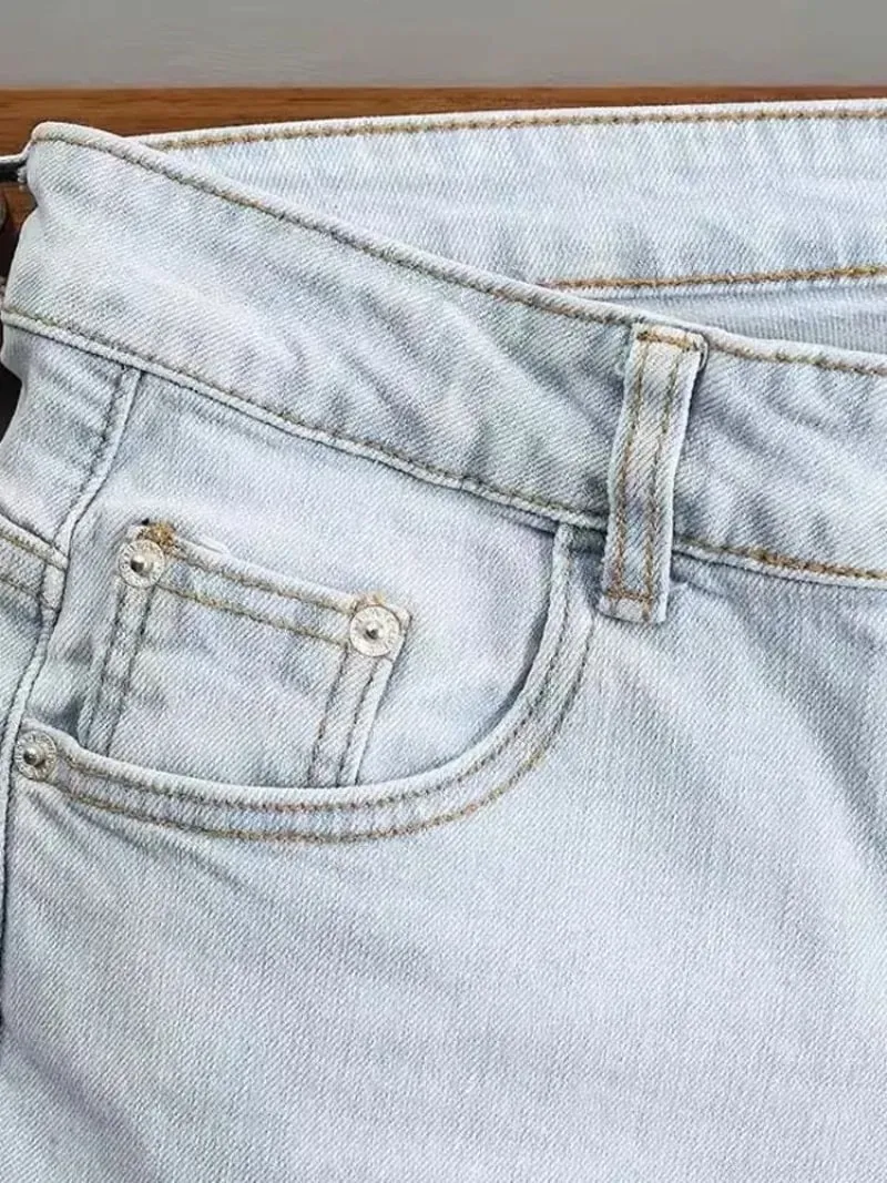 2000’s Clothes Men's Light-colored Jeans 2025 New Spring Autumn Slim Cargo Light Blue Pants Trendy Brand Work Elastic Trousers