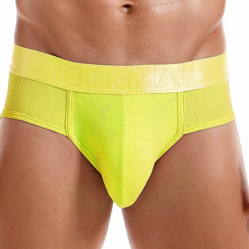 Jockmail Mens Underwear Briefs Mesh Breathable Sports Fitness Shorts Solid Color Sexy Low-rise Lingeries for Extreme Panties