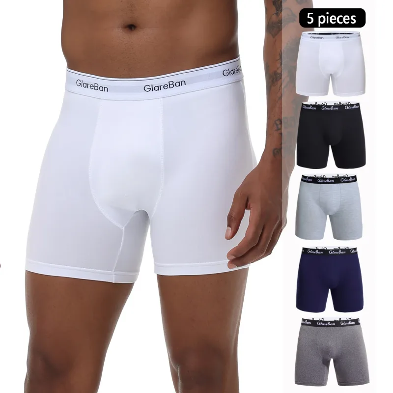 5 pz Set Mid-Lungo Boxer Nero Biancheria Intima Degli Uomini Traspirante Mutande Maschili per Gli Uomini Homme Boxer Sottovesti Mutandine Morbide 2024