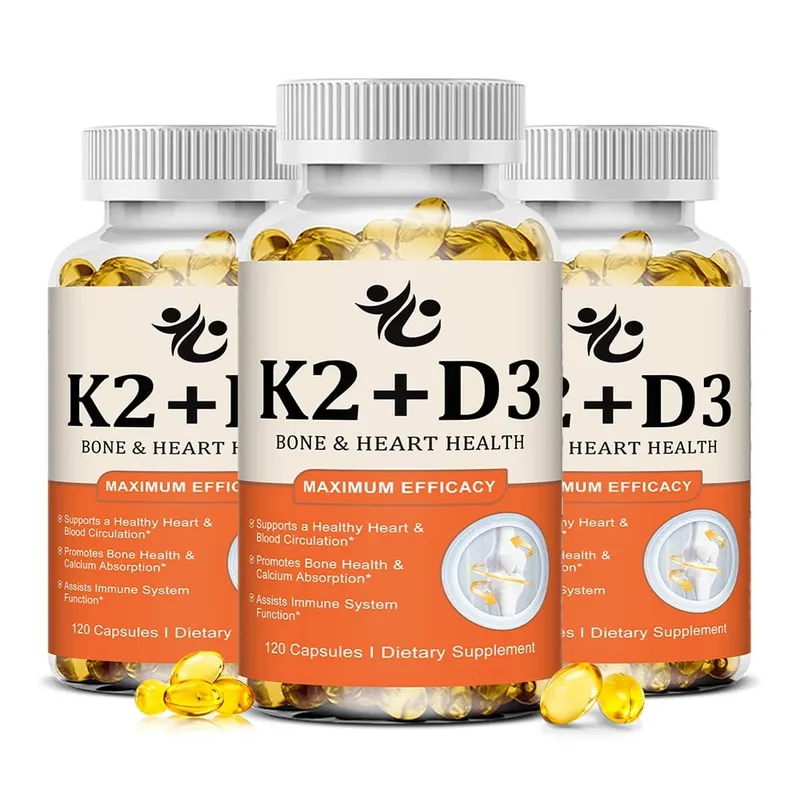Vitamin D3 + K2 Capsules Support Calcium Absorption Bone & Joint Wellness Cardiovascular Function and Immune System Health