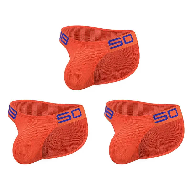 Men's Nylon Blend Mesh Breathable Briefs Horn Splice Letter Embossed Wide Elastic Waistband Fluorescent Color Sexy Underwear