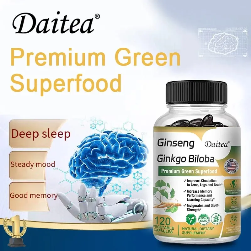 Premium Ginseng + Ginkgo - Nootropic Brain Supplement Memory & Concentration Circulation & Energy Boost 120 Capsules