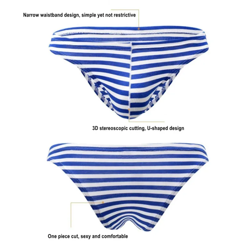 Europe Men's Striped Bikini Briefs Low Waist Sexy U Convex Underwear Male Half Covered Buttocks Tanga Panties Plus Size M-XXXL