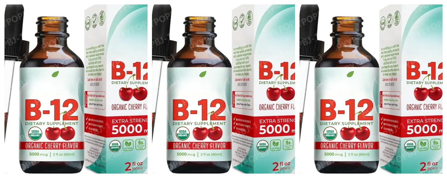 Methylcobalamin B12 Drops 5000mcg Βιταμίνη Β12 Υγρό Υπογλώσσιο Συμπλήρωμα Γεύσης Κεράσι Vegan Χωρίς Ζάχαρη Καθημερινή Διατροφή 60ml