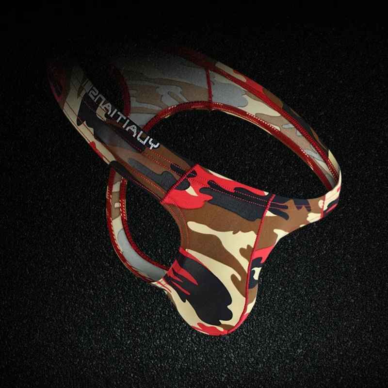 Men's Camo Print thong Gay Underwear Breathable 3D-Pouch Men G-String Bikini Elastic Waistband T-pants Seamless Male T-back
