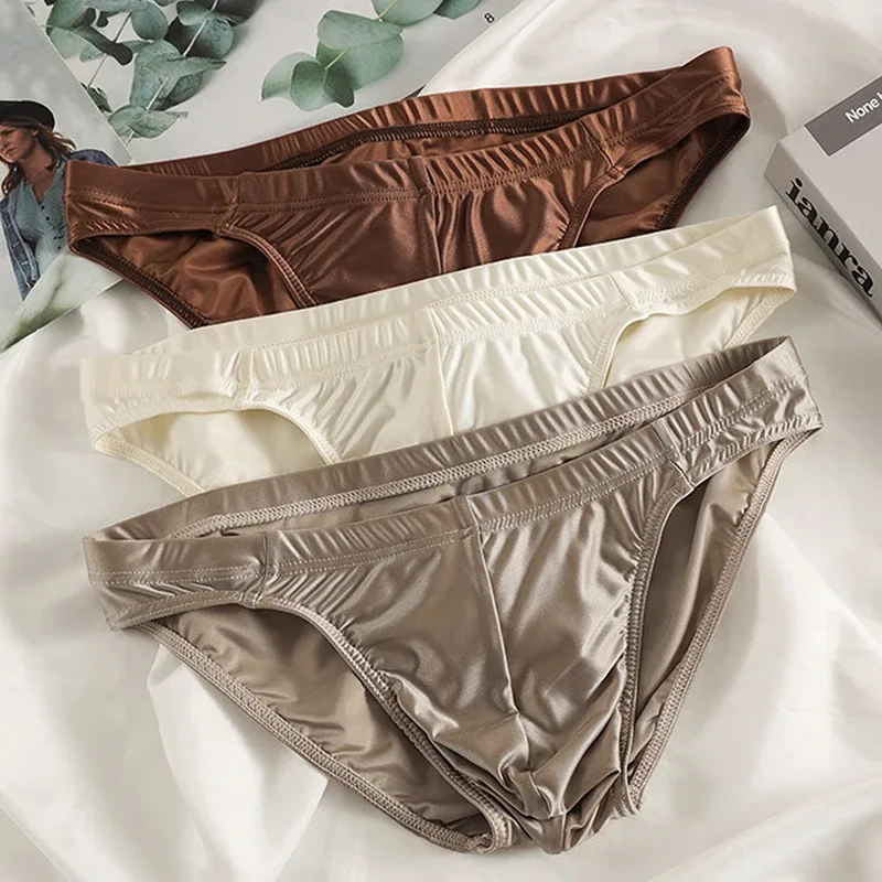 Luxury Satin-like Men Underwear Ice Silk Thin Smooth Briefs Sexy Breathable Underpants U Bulge Pouch Quick Drying Panties Cuecas