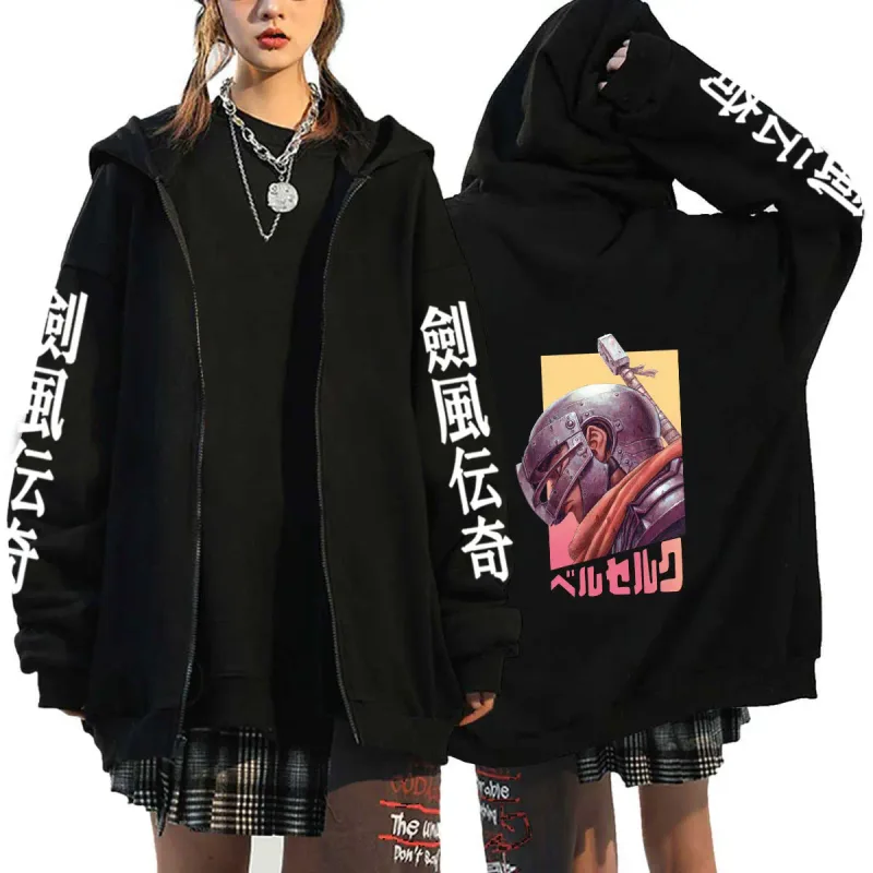 Berserk sweat à capuche pour homme femmes à manches longues sweat polaire surdimensionné vestes manteaux drôle Berserk japonais Anime Streetwear