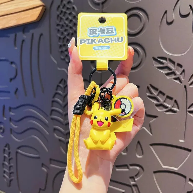 Genuine Pokemon Keychain Pikachu Gengar Sylveon Sprigatito Quaxly Fuecoco Anime Action Figure Toy Keyring Fragrance Pendant