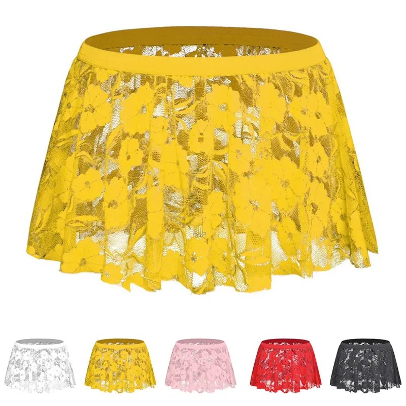 Gonna da uomo in pizzo solido a rete trasparente per lingerie bassa per gonne a pieghe a vita vedere attraverso il fondo aderente per la sera della festa