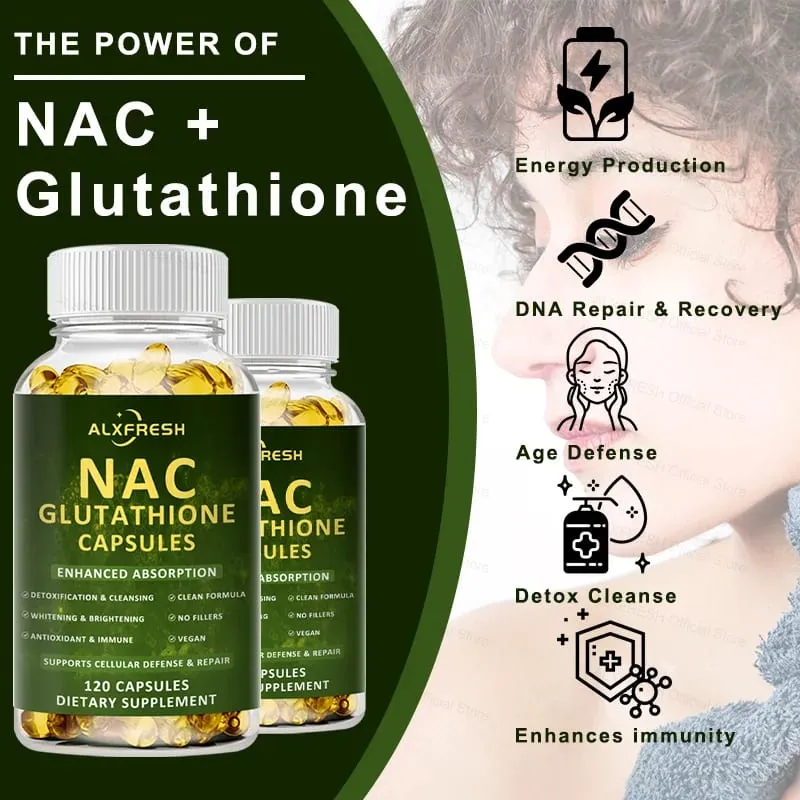 Premium NAC + Glutathione Complex Detox & Antioxidant Boost with Vitamin C | Liver Support Immune System Health Supplement
