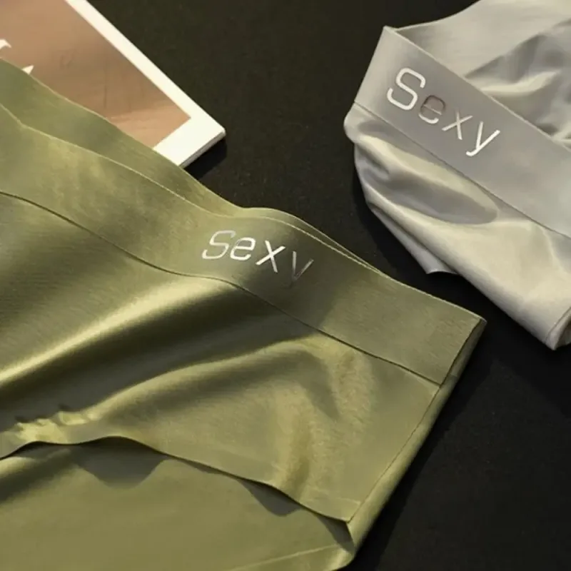 Solid Color Summer Thin Satin Briefs Men Simple Underpants Ice Silk Panties Quick Dry Breathable Seamless Underwear Men Gift