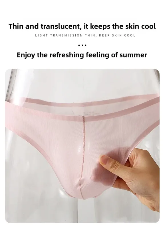Half Hip Small Triangle Men's Underwear Low Waist Sexy Young Men Ice Silk Seamless Briefs Summer Lightweight Breathable Panties