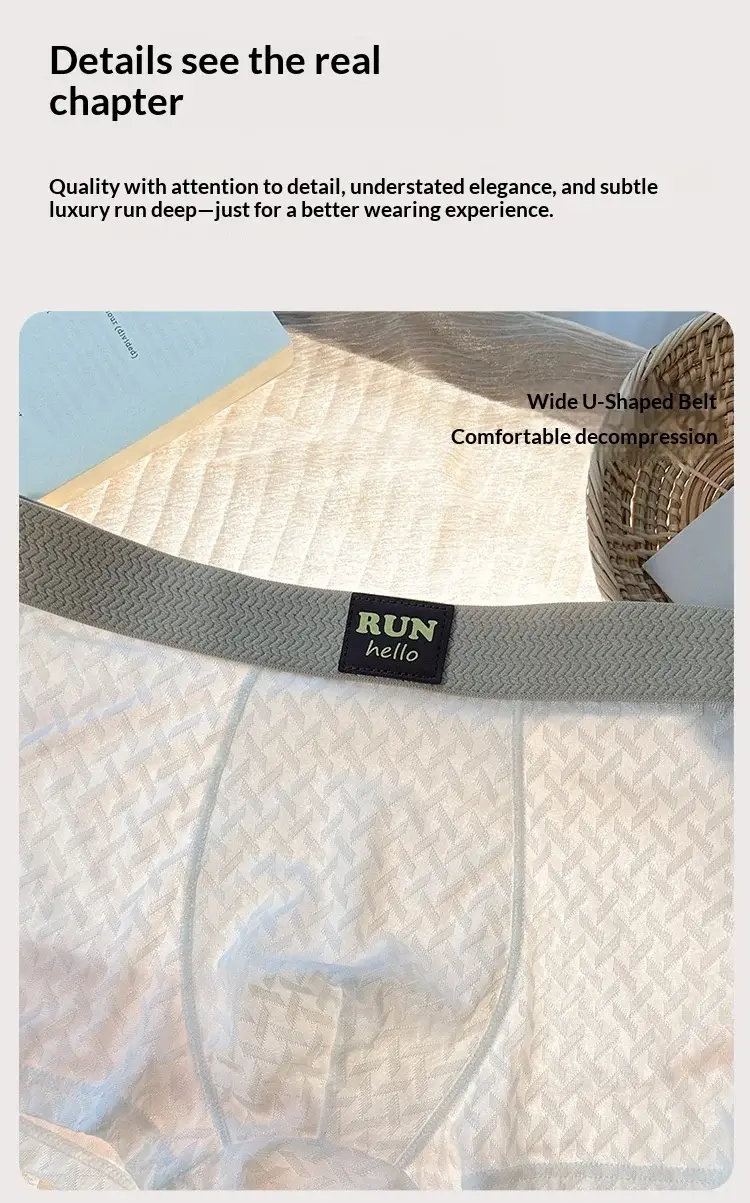 Men's Ice-Silk Jacquard Boxer Briefs: Cooling, Breathable, Mid-Rise, Boxer Shorts—comfortable and Simple Style for Young Men