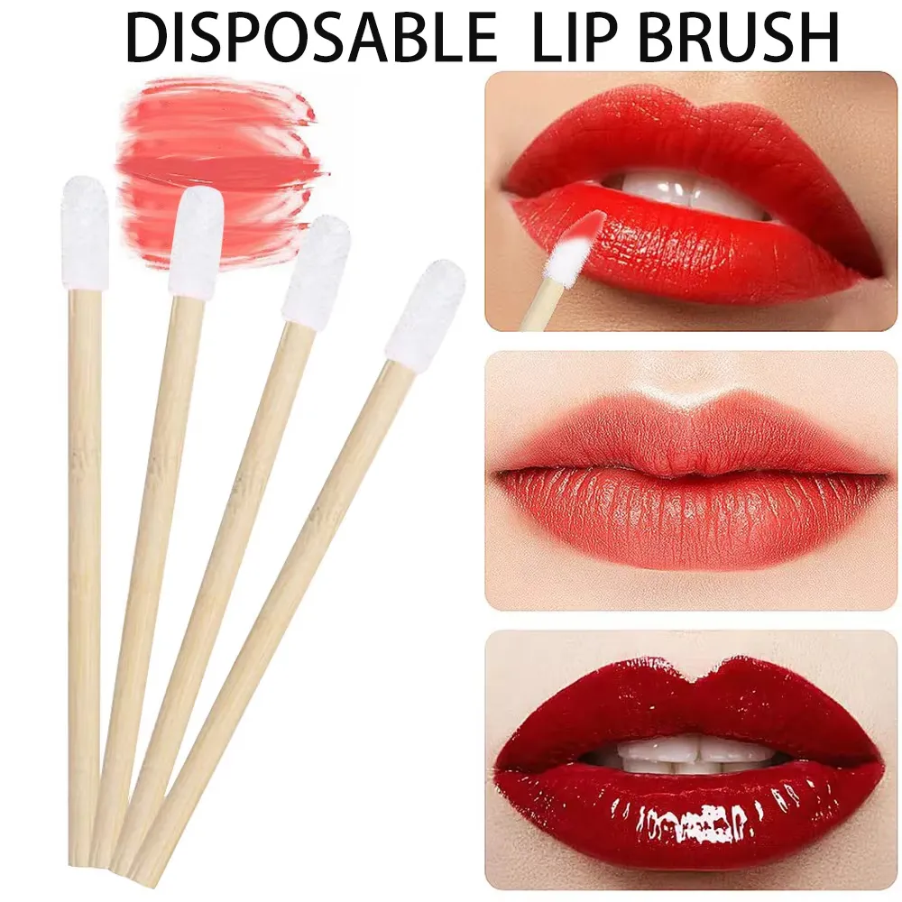 50/100 Buah Aplikator Tongkat Bibir Kuas Lipstik Gagang Bambu Kuas Makeup Tongkat Gloss untuk Alat Kecantikan Ekstensi Bulu Mata