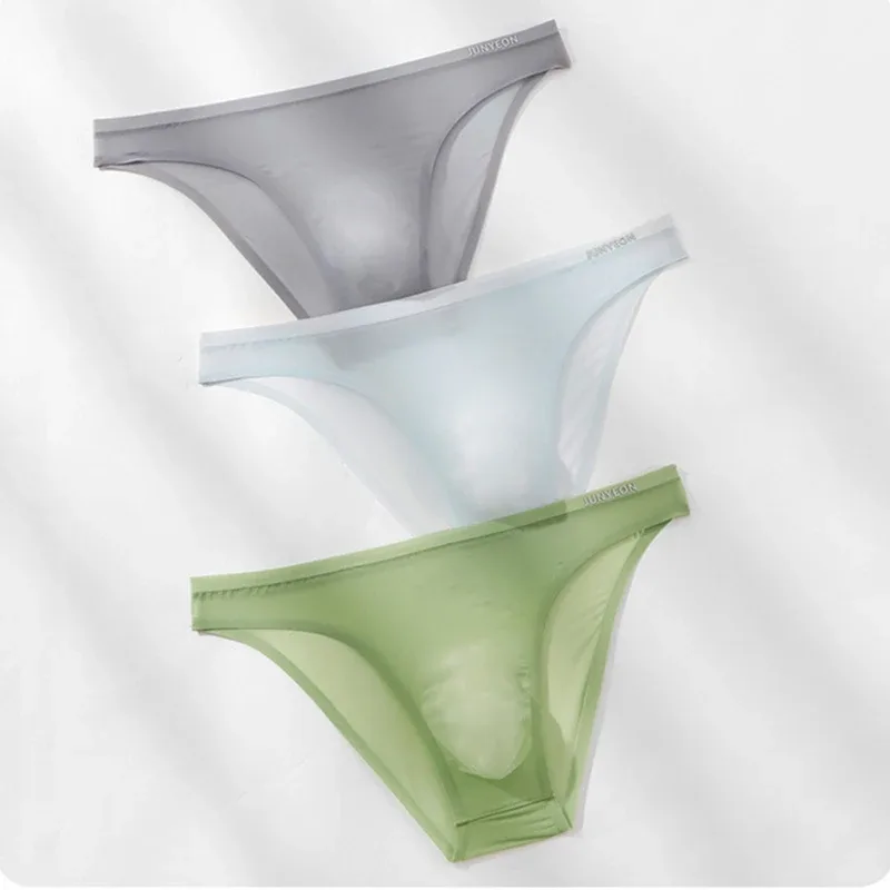 Seamless Quick Drying Men Briefs Underwear Solid Color Ice Silk Ultra-thin Underpants Sexy Breathable 3D Pouch Panties Undies