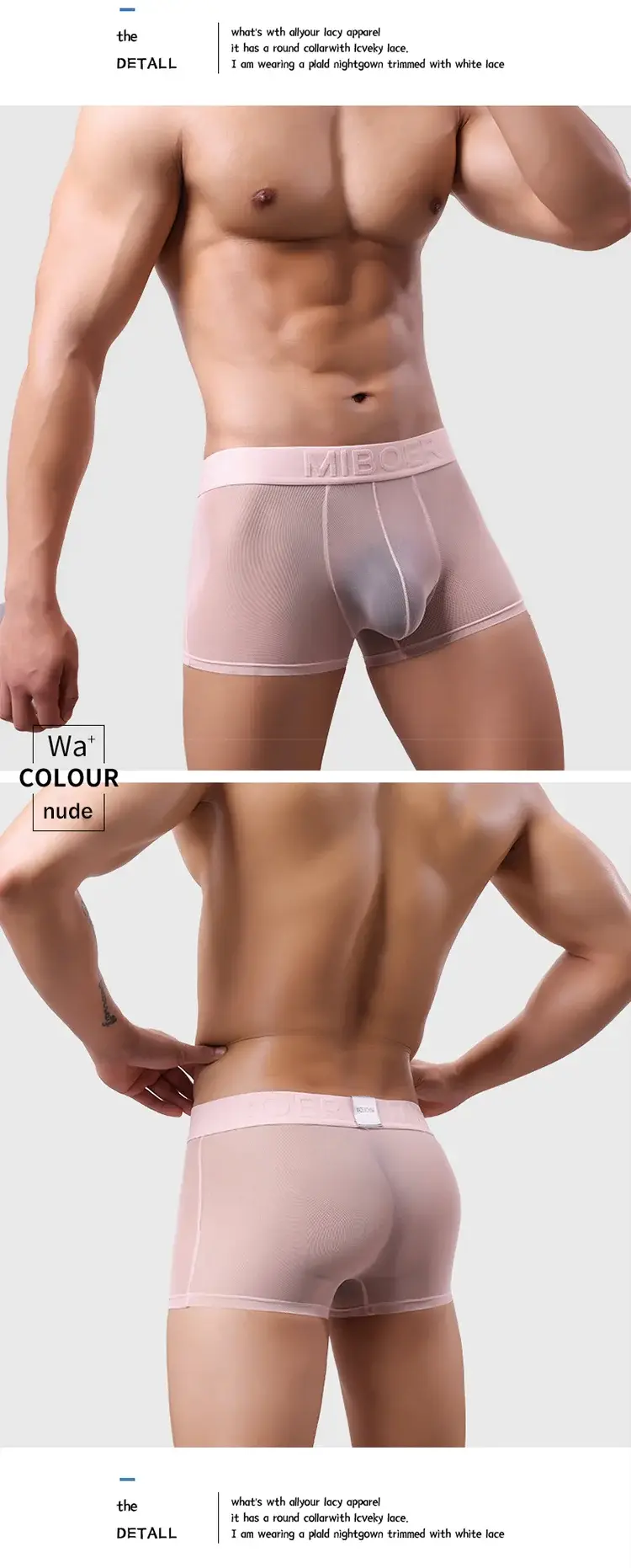 Men's Transparent Full Mesh Boxer Briefs See-Through Underwear Low Rise U-Pouch Breathable Sexy Low-Rise Elastic Waistband