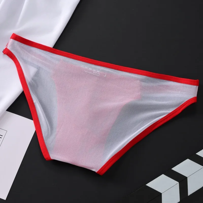 New GXSR splicing side waist high fork men's briefs threaded ice silk fashionable low waist sports hip lift men's underpants