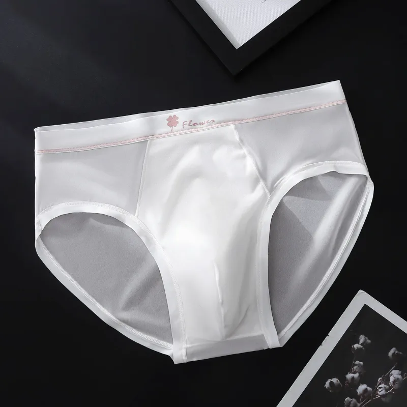 Women Panties for Men Ice Silk Seamless Brief Sexy Mesh Splicing Transparent Underwear Youth Breathable U Convex Pouch Underpant