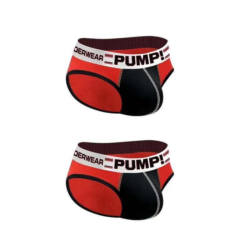 Men's Cotton Color Block Briefs, Pump! Logo Wide Waistband Low Rise Sexy 3D Convex Pouch Underwear 3256813080433415