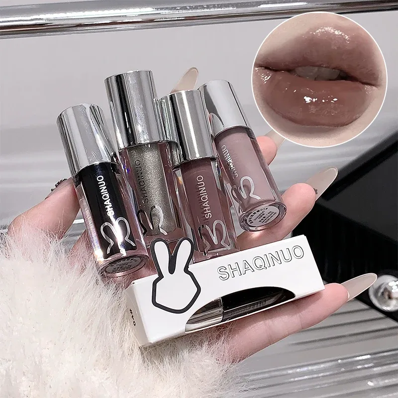 Καθρέφτης Watery Lip Gloss Διαρκής ενυδατική απόχρωση χειλιών Cool μαύρο ασημί γκρι μαργαριτάρι λεπτό αφρώδη κραγιόν καλλυντικά μακιγιάζ