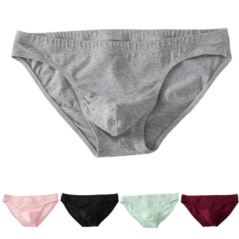 Skin Friendly Mens Cotton Underwear Briefs Breathable Low Waist U-Convex Pouch Underpants Simple Grey Black