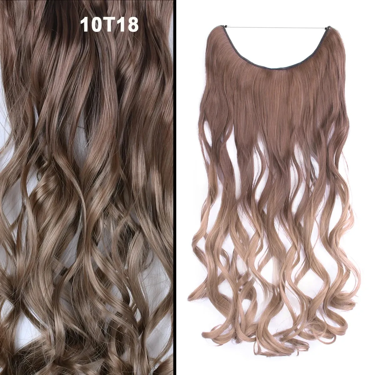 Jeedou Wavy Hair Extension Elasticity Invisible Wire Fish Line One Piece No Clips Synthetic Hairpieces Ombre Color For Ladies