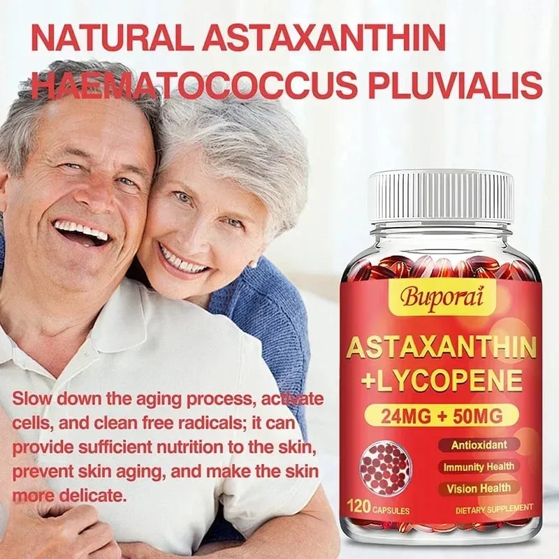 Astaxanthin + Lycopene Capsules - Antioxidant Supports Heart Vision and Prostate Health Improves Immunity