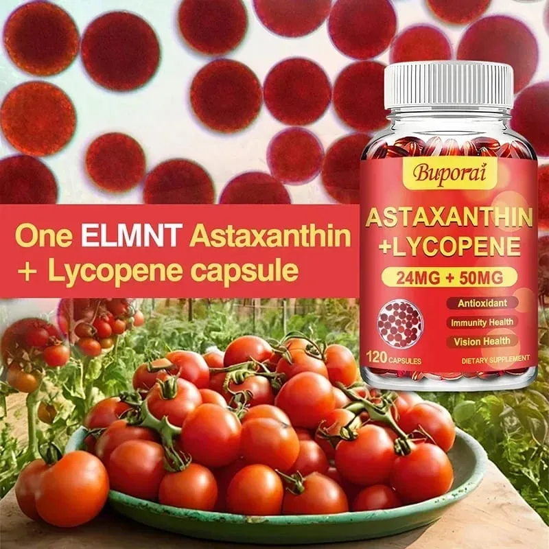 Astaxanthin + Lycopene Softgels - Antioxidant Supports Heart Eye Skin and Prostate Health Improves Immune Function