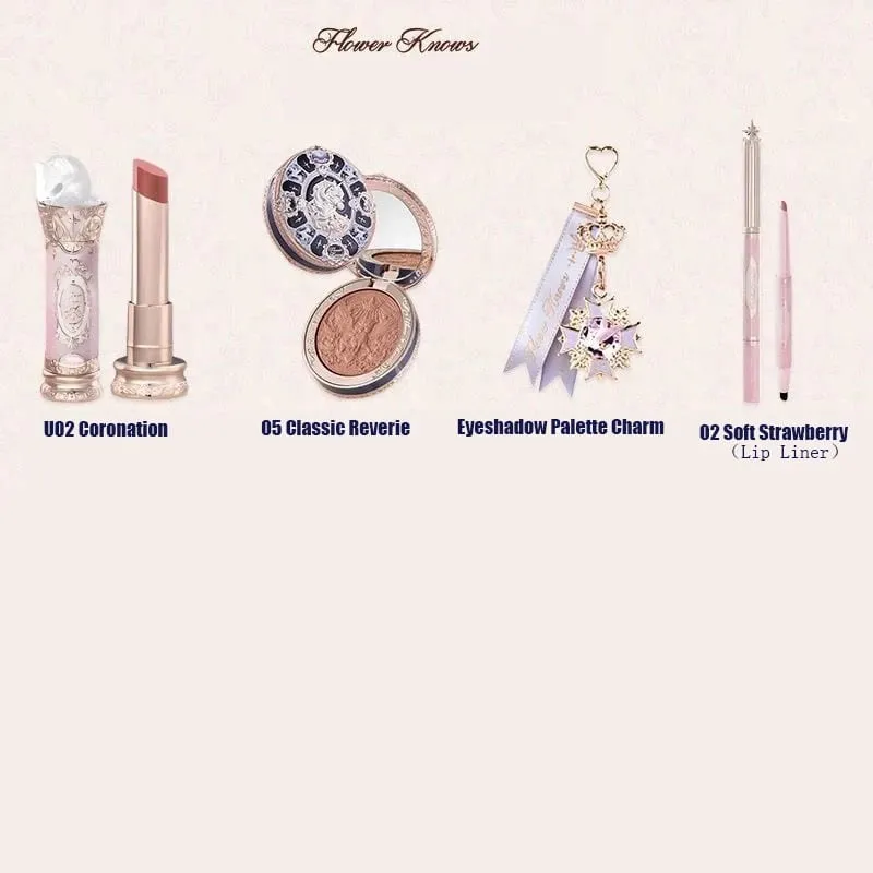 Flower Knows Strawberry Rococo Σετ Μακιγιάζ Glitter Matte Eyeshadow Palette Blusher Power Velvet Κιτ κραγιόν Σετ αρωμάτων