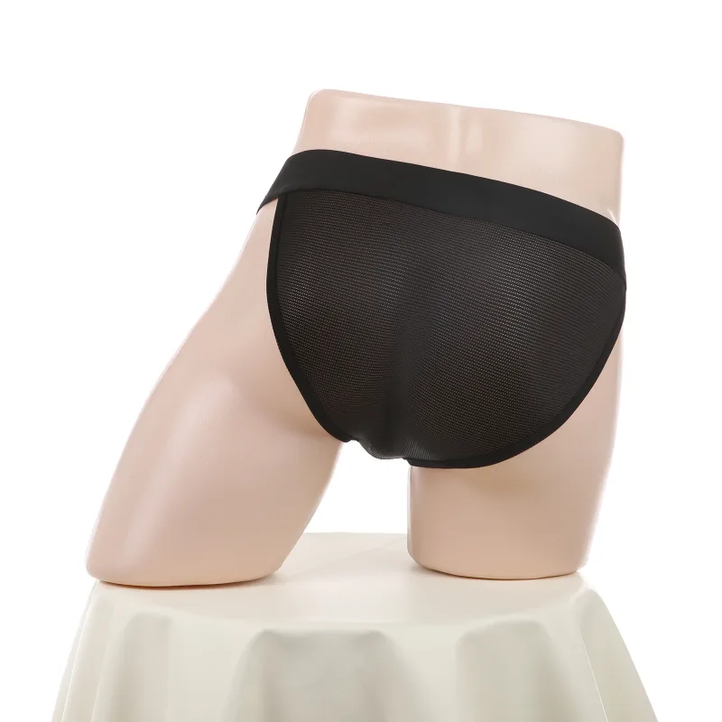 Mesh Underwear Men Sexy Briefs Buckle Bulge Pouch See‑Through Underpants Male Sheer Lingerie Panties