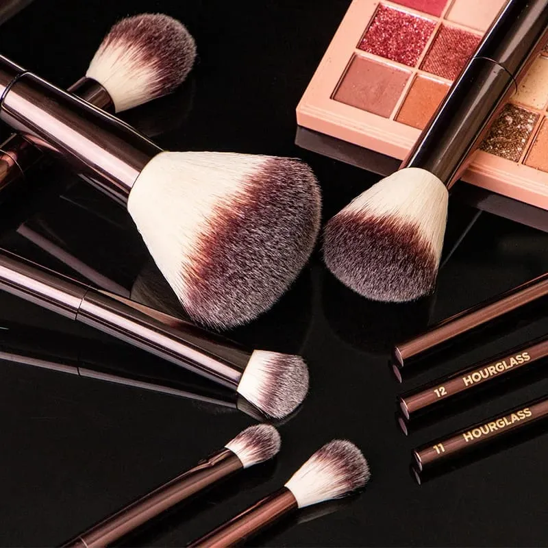 Hourglass Makeup Brush-Portable 7Pcs MINI Natural Hair Brushes Set-Powder Foundation Eyeshadow Travelling Makeup Tools