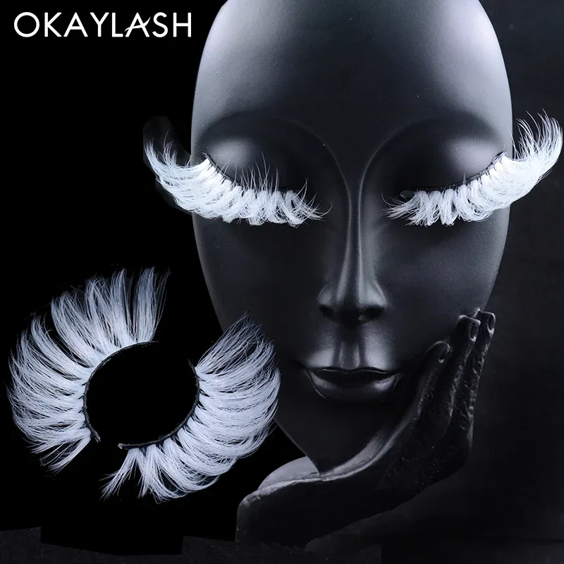 Super Long 5D White False Eyelashes 25mm High Volume Fluffy Fake Eye Lashes Wholesale Supplier For Halloween Cosplay