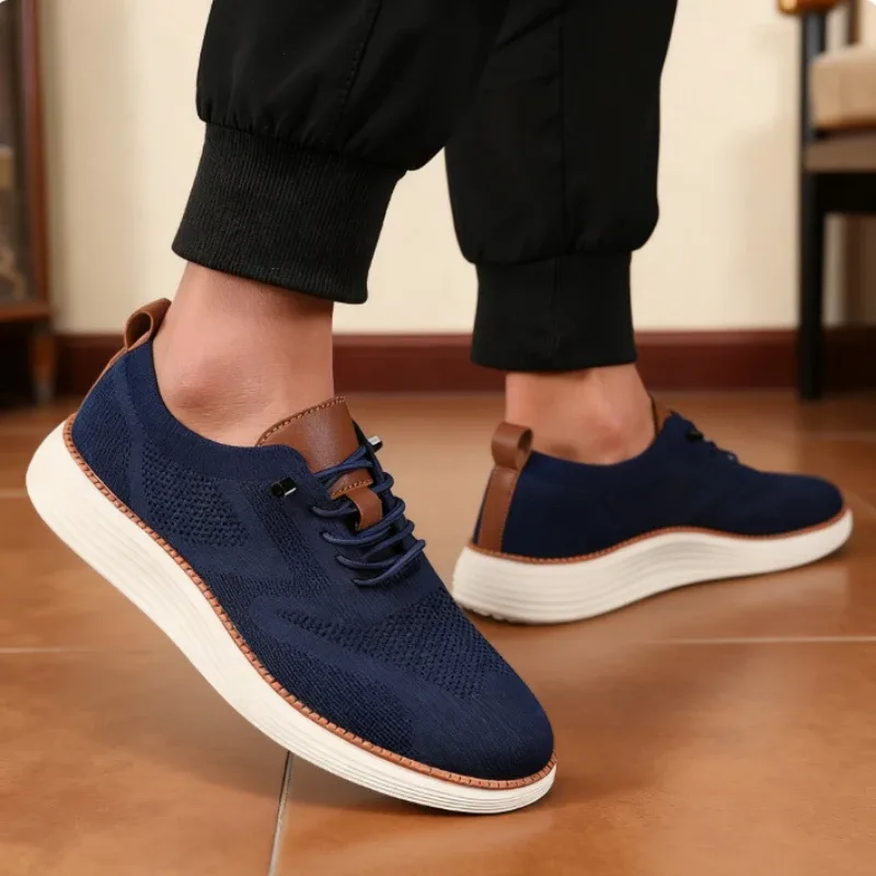 Sepatu Jalan Kasual Pria Sepatu Rajut Jaring Bersirkulasi Sepatu Lari Pria Terlaris Sepatu Lari Bertali Datar Anti-selip Ringan Pria
