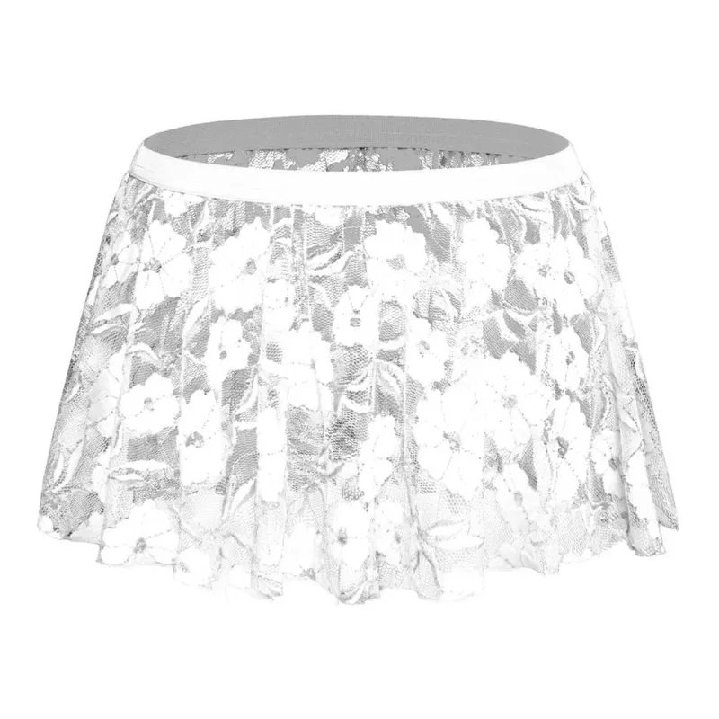 Men Solid Lace Skirt Mesh See Through For Lingerie Low For Rise Pleated Skirts Floral Pattern See‑through Male Daily Bottom