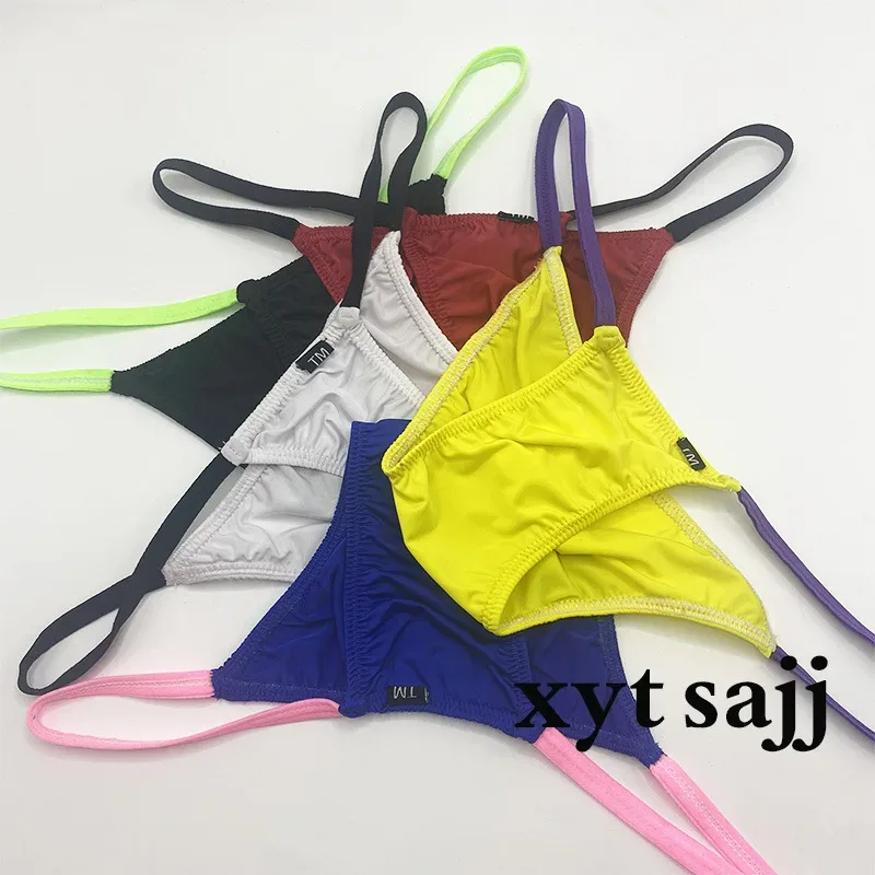 Slim Fit Color Block Thin Strap Triangle Underwear for Men Low Rise Breathable Soft Fabric Daily Male Briefs