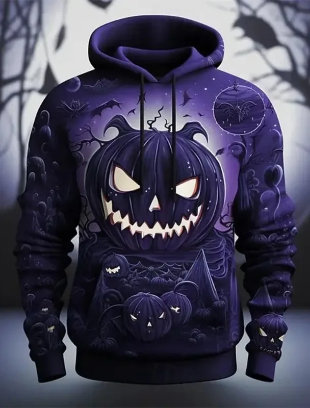 Halloween roxo abóbora com capuz pulôver padrão de impressão 3d casal masculino feminino halloween carnaval traje festa casual todos os dias