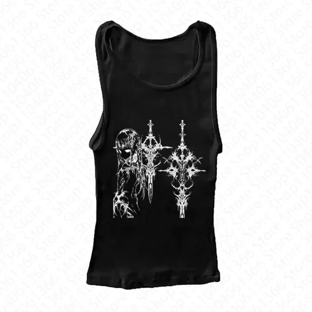 Y2k Style Aesthetic Sweet Sexy Tank Tops Women Sleeveless Casual Cartoon Print Tanks Harajuku All Match Cropped Grunge Emo Girls